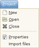 Geany Project Manager main menu