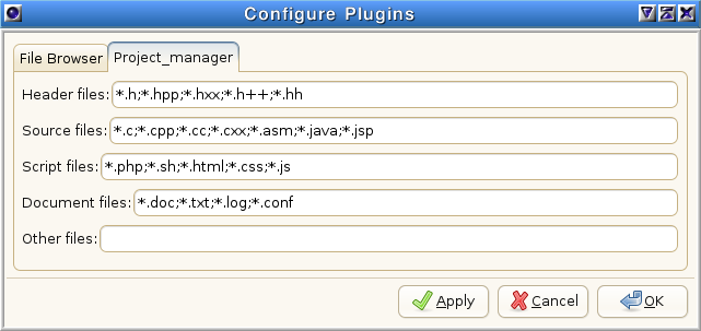 Geany Project Manager preferences