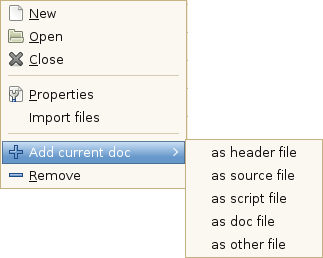 Geany Project Manager sidebar menu